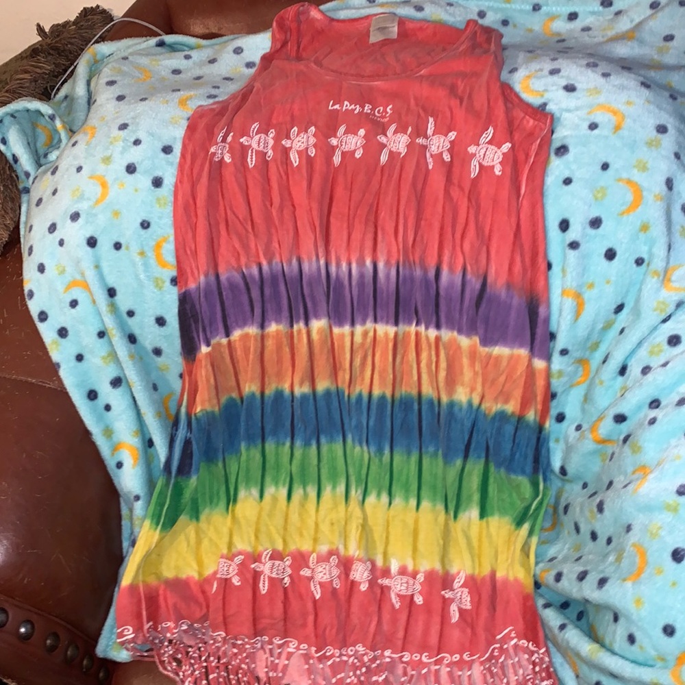 Vintage La Paz Mexico turtle fringe tie dye Sun dress